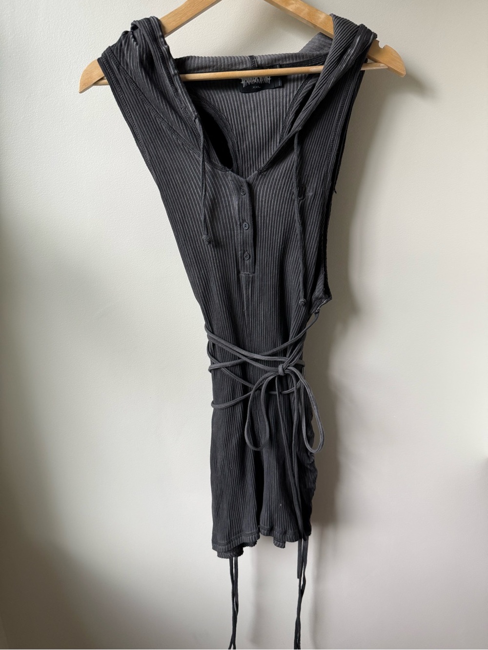 DARKER WAVS Hooded Ribbed Romper Goth Punk Rave Grunge‎ Darkwear Cyberpunk XXL